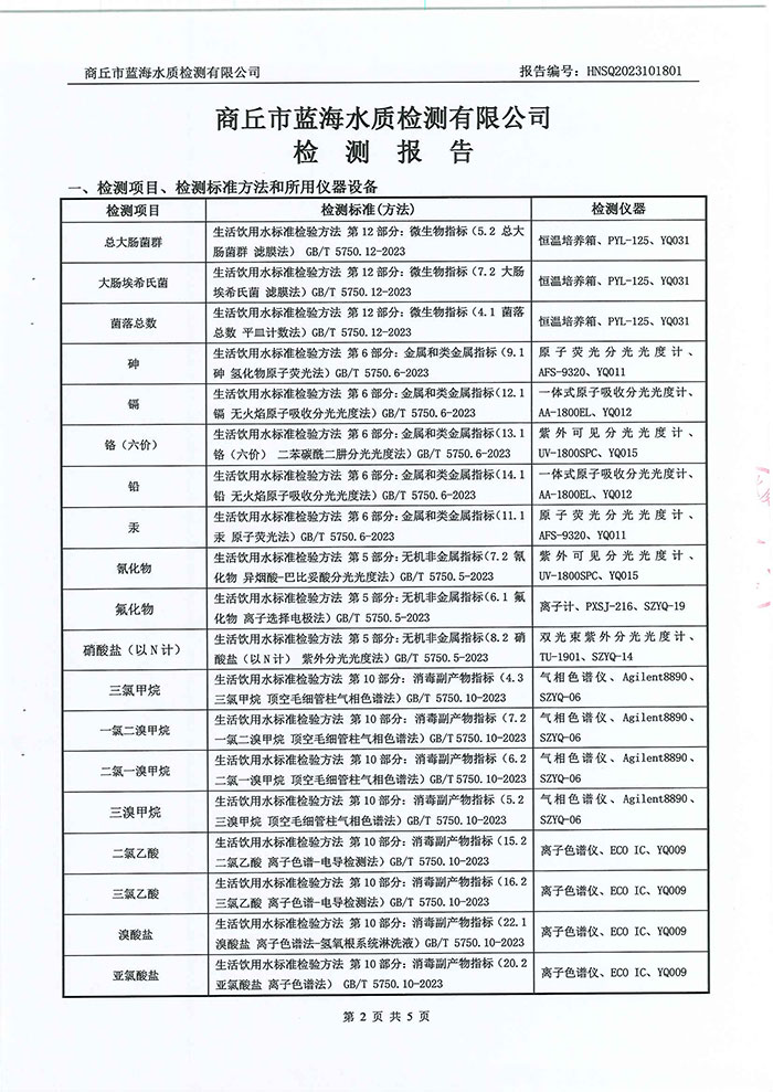 關于民權縣水務公司水質檢測報告的公示